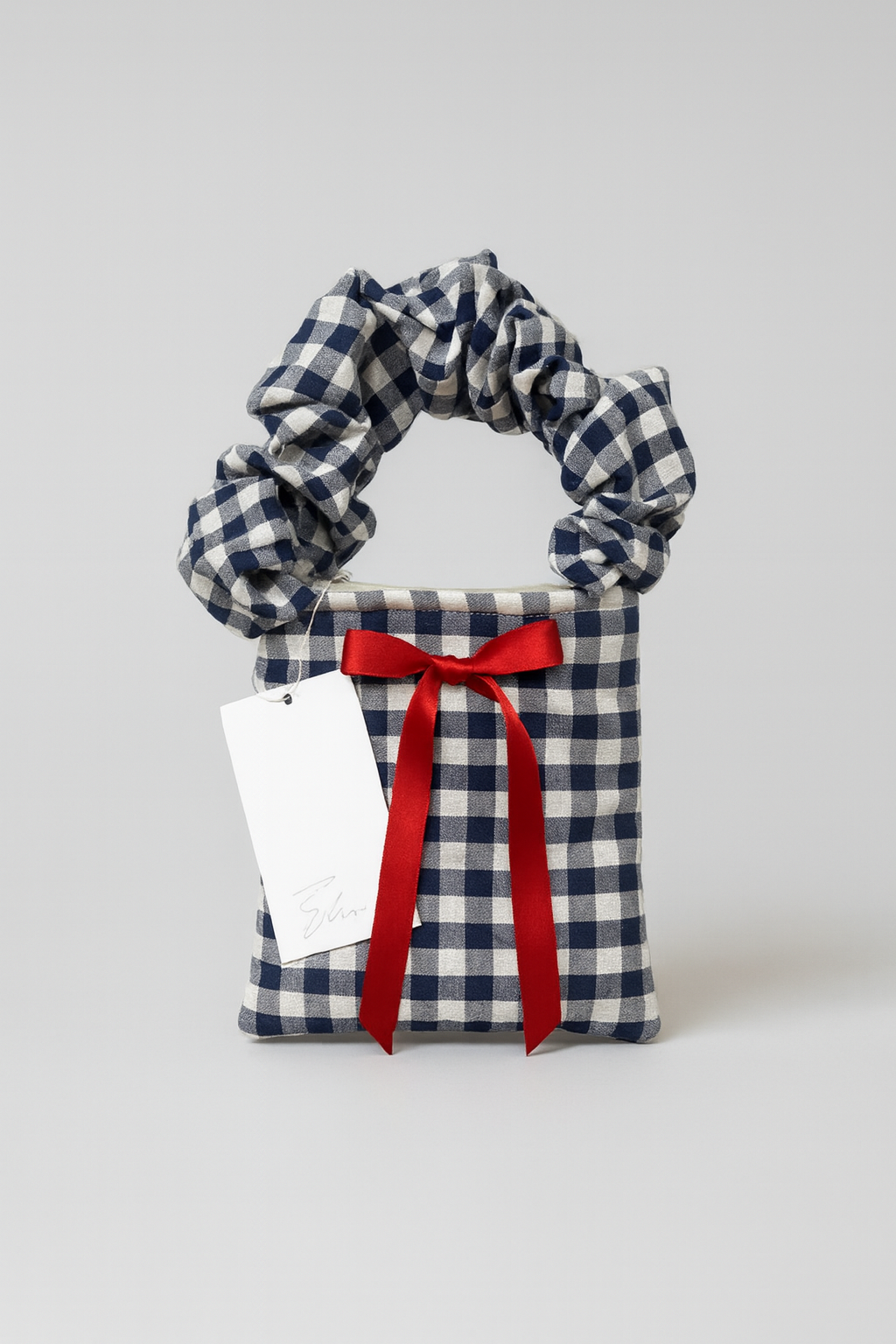 Lesley Pouch Navy Vichy with red bow
