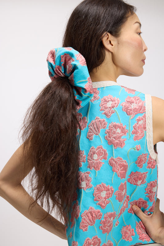 Turquoise Brocade Scrunchy