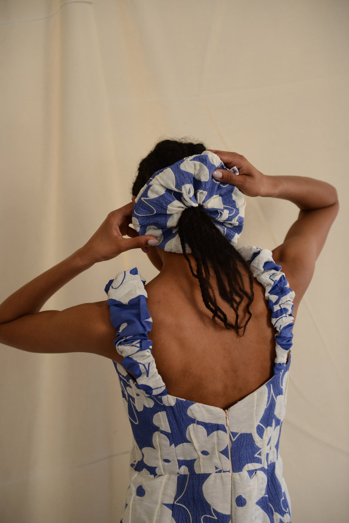 Blue brocade scrunchy