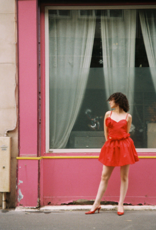 Puff Top/Skirt Red Taffetas